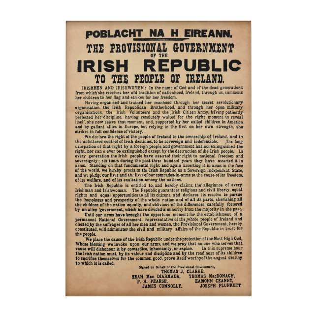 1916 Irish Proclamation (Original Copy) Acrylic Print (Front)