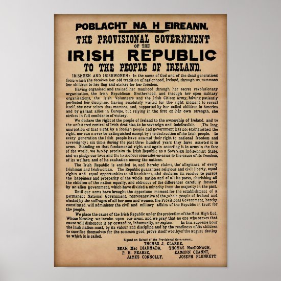 1916 Irish Proclamation - Original Copy Poster