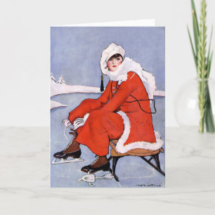1916 Vintage Fashionable Woman Ice Skater Card