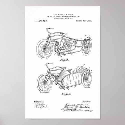 1916 Vintage Motorcycle Patent Art Print