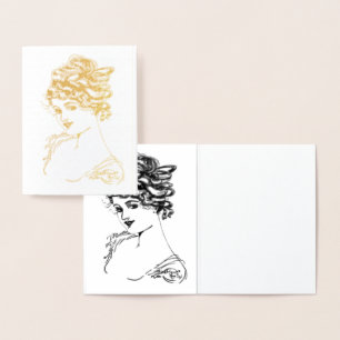 1917 Art Nouveau Lady Gold Foil Note Card