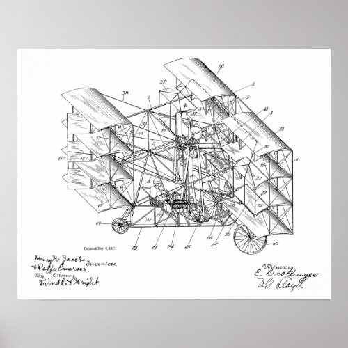 1917 Flying Machine Airplane Patent Art Drawing Poster