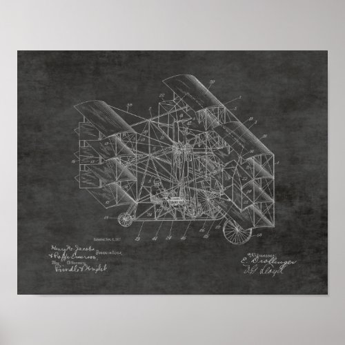 1917 Flying Machine Airplane Patent Art Drawing Poster