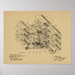 1917 Flying Machine Airplane Patent Art Drawing Poster