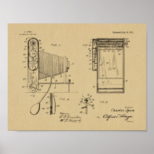 1917 Folding Camera Patent Art Drawing Print