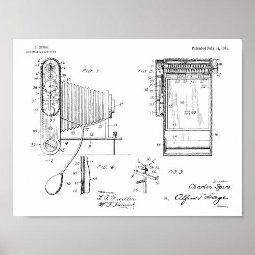 1917 Folding Camera Patent Art Drawing Print