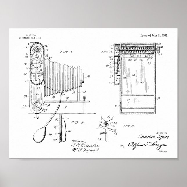 1917 Folding Camera Patent Art Drawing Print (Front)
