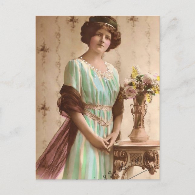 1917 Victorian Lady with Vase Postcard (Front)