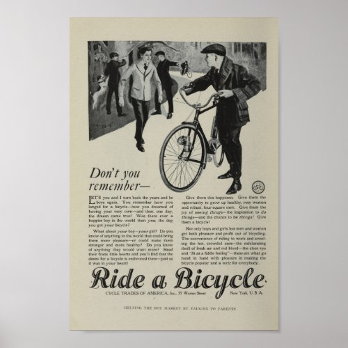 1917 Vintage Bicycle Marketing Ad Art Poster