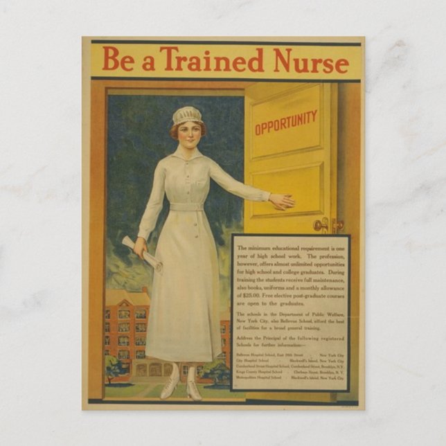 1917 WWI Poster Be A Trained Nurse Postcard (Front)
