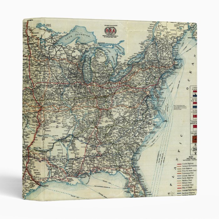 1918 AAA General Map of Transcontinental Routes Vinyl Binder