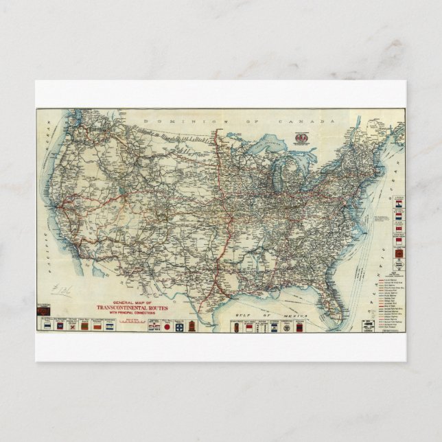 1918 AAA General Map of Transcontinental Routes Postcard (Front)