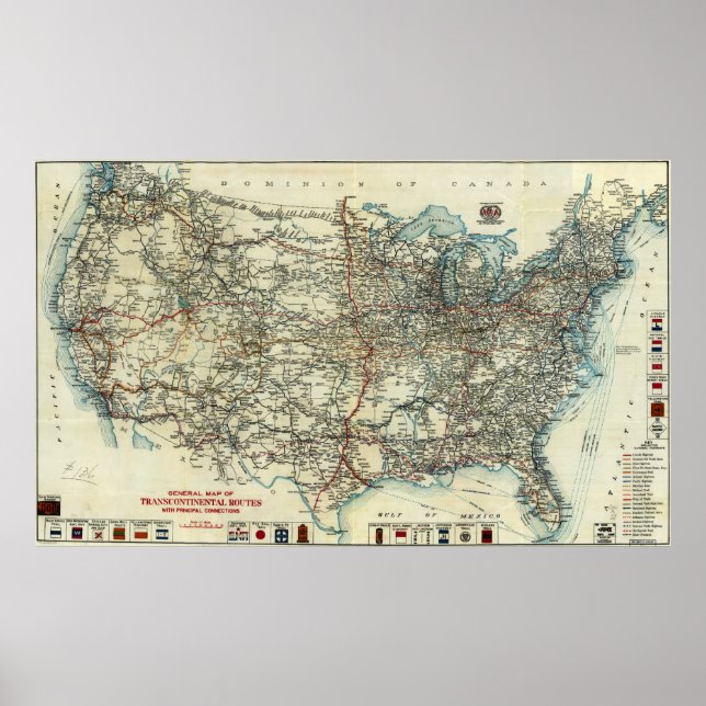 1918 AAA General Map of Transcontinental Routes Poster (Front)