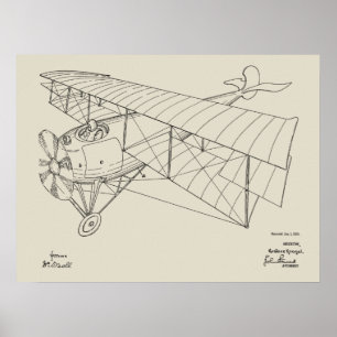 1918 Biplane Airplane Patent Art Drawing Print