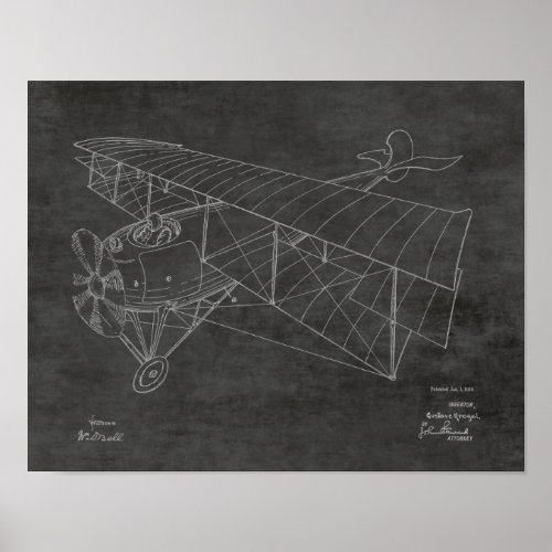 1918 Biplane Airplane Patent Art Drawing Print
