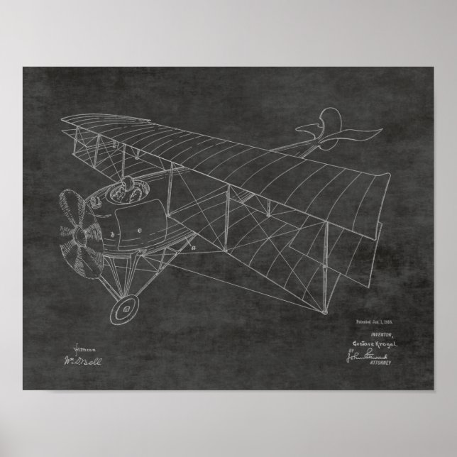 1918 Biplane Airplane Patent Art Drawing Print (Front)