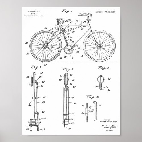 1918 Chainless Bicycle Design Patent Art Print