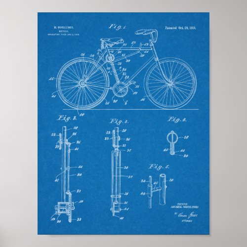 1918 Chainless Bicycle Design Patent Art Print