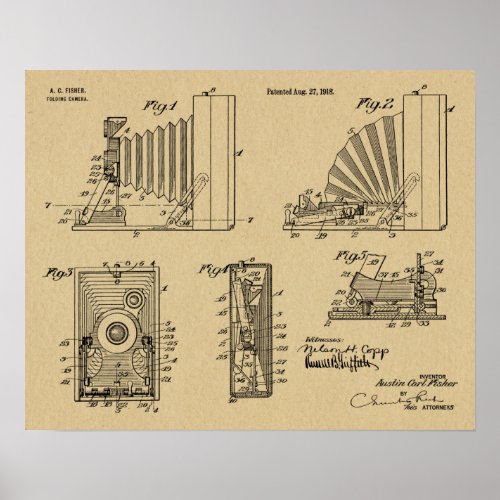 1918 Folding Camera Patent Art Drawing Print