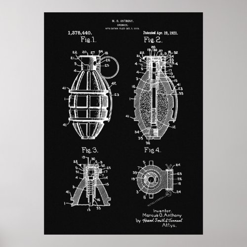 1918 Grenade Patent Art Poster