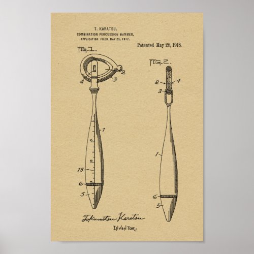 1918 Medical Reflex Hammer Patent Art Print