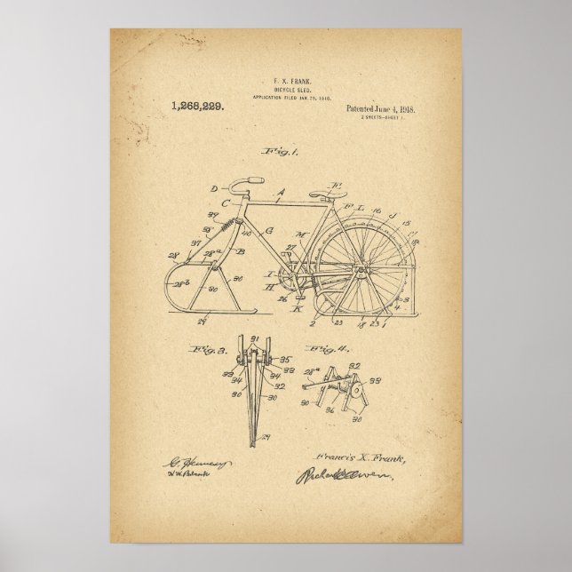 1918 Patent Bicycle sled Poster (Front)