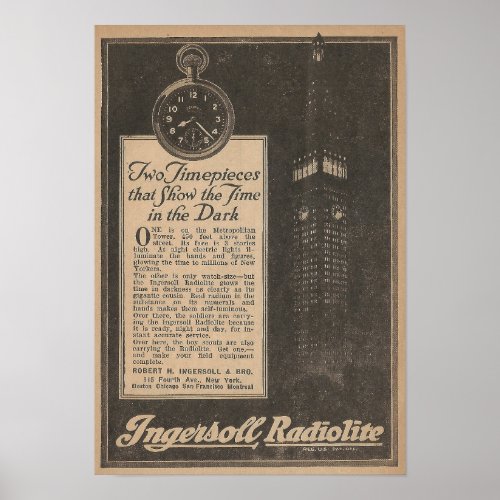 1918 Radium Watch Advertisement Poster