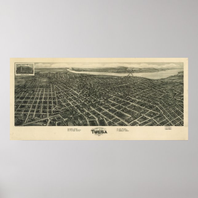 1918 Tulsa, OK Birds Eye View Panoramic Map Poster (Front)