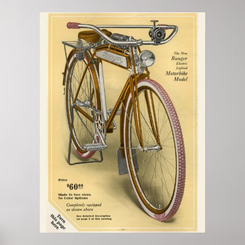 1918 Vintage Bicycle Mead Ranger Ad Art Poster