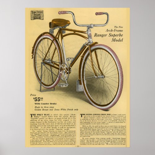 1918 Vintage Bicycle Ranger Superbe Ad Art Poster