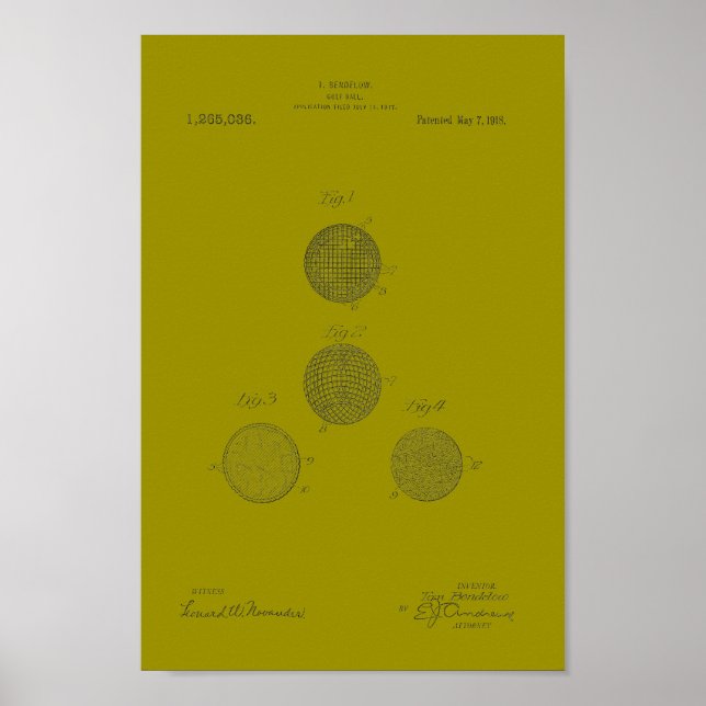 1918 Vintage Golf Ball Patent Art Print (Front)