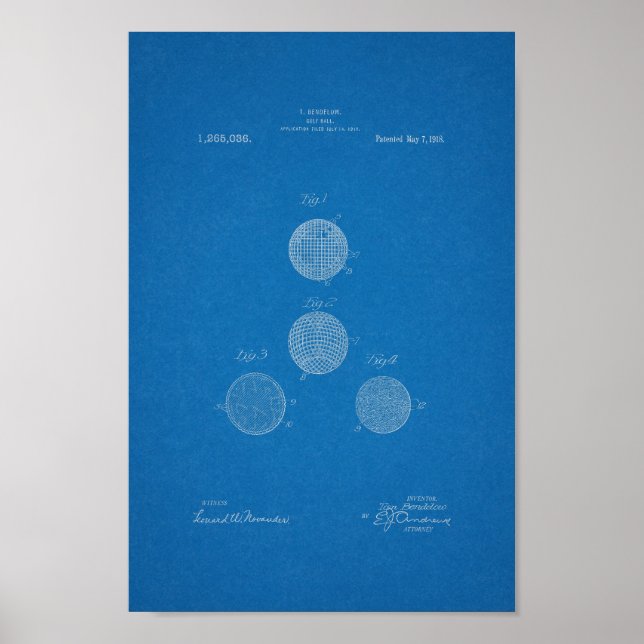 1918 Vintage Golf Ball Patent Blueprint Art Print (Front)