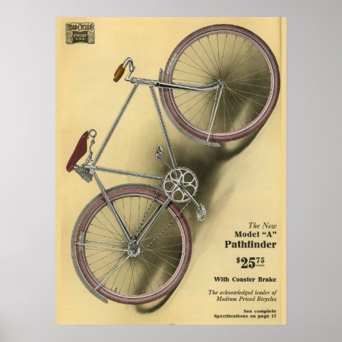 1918 Vintage Pathfinder Bicycle Ad Art Poster