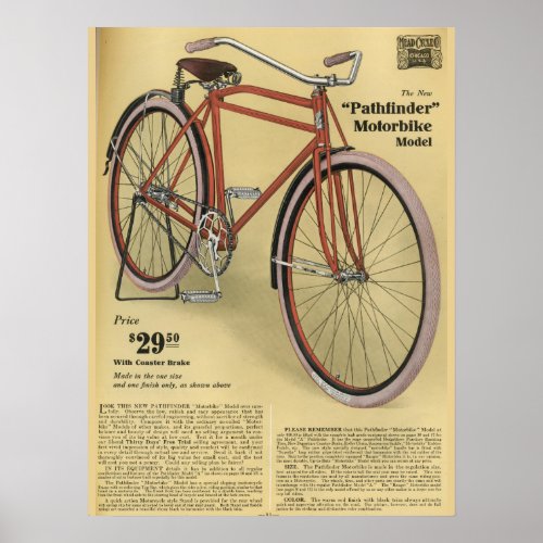1918 Vintage Pathfinder Bicycle Ad Art Poster