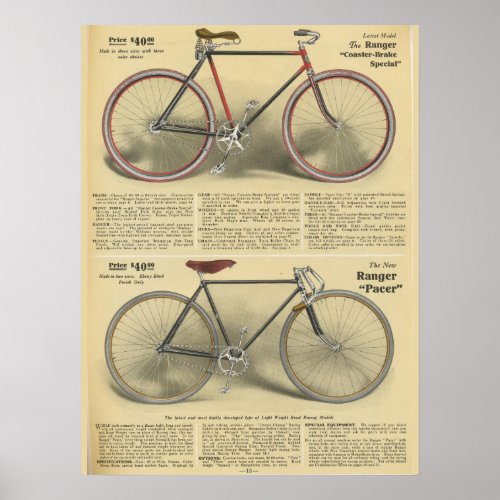 1918 Vintage Ranger Bicycle Ad Art Poster