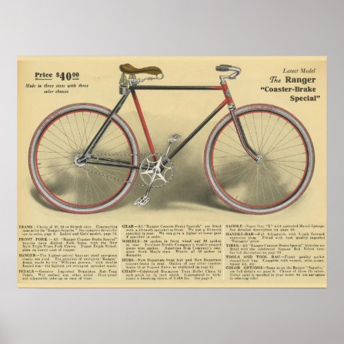 1918 Vintage Ranger Bicycle Ad Art Poster