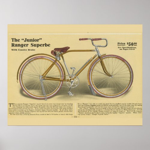 1918 Vintage Ranger Superbe Bicycle Ad Art Poster