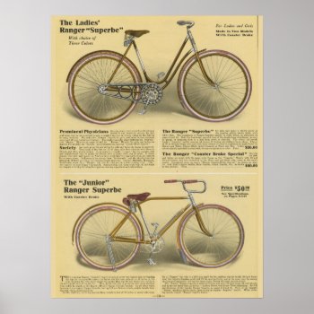 1918 Vintage Ranger Superbe Bicycle Ad Art Poster by AcupunctureProducts at Zazzle