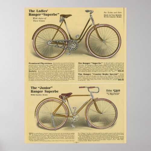 1918 Vintage Ranger Superbe Bicycle Ad Art Poster