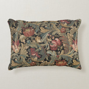 1918 Vintage Rich Floral Tapestry Brocade Damask Accent Pillow