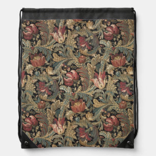 1918 Vintage Rich Floral Tapestry Brocade Damask Drawstring Bag