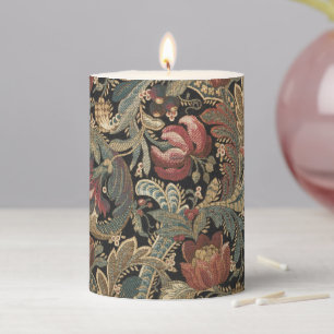 1918 Vintage Rich Floral Tapestry Brocade Damask Pillar Candle
