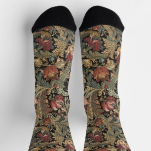 1918 Vintage Rich Floral Tapestry Brocade Damask Socks