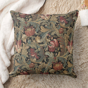1918 Vintage Rich Floral Tapestry Brocade Damask Throw Pillow