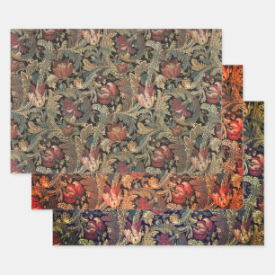 1918 Vintage Rich Floral Tapestry Brocade Damask Wrapping Paper Sheets