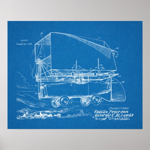 1919 Airship Flying Car Patent Art Drawing Print