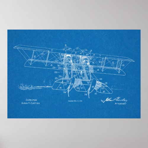 1919 Biplane Airplane Patent Art Drawing Print