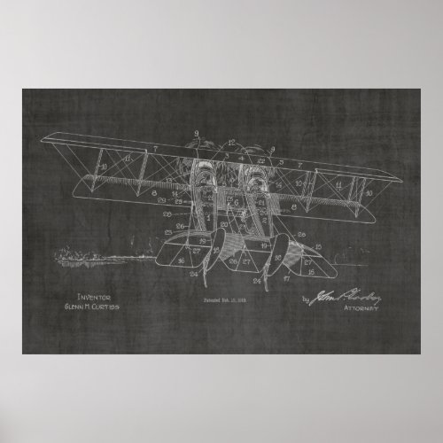 1919 Biplane Airplane Patent Art Drawing Print