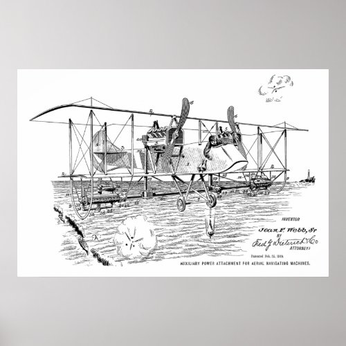 1919 Biplane Bomber Patent Art Drawing Print