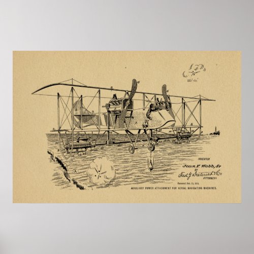 1919 Biplane Bomber Patent Art Drawing Print